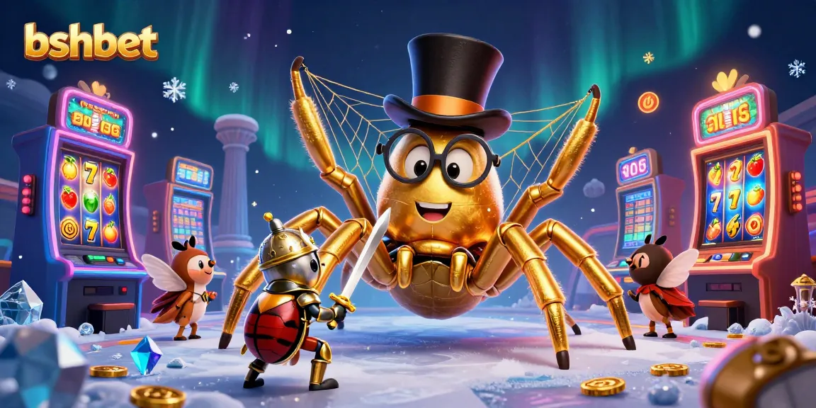 bshbet brings excitement with a dynamic casino scene featuring a golden tarantula and a brave knight.