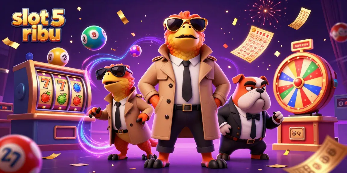 Experience slot 5 ribu excitement with vibrant 3D illustration featuring raptors in disguise at a casino.