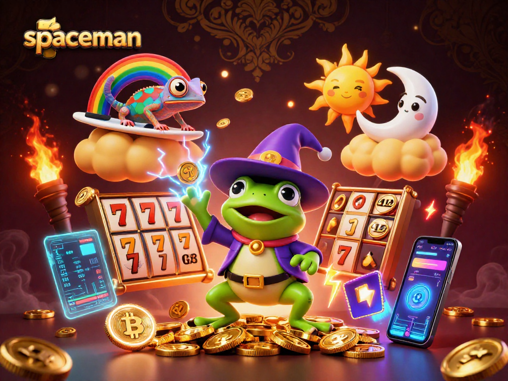 Spin to win big with spaceman in this vibrant jackpot-themed illustration.