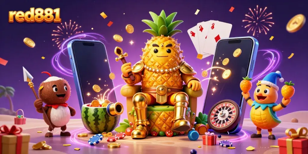 Experience the exciting world of red881 casino with vibrant characters and dynamic gaming elements in this stunning illustration.