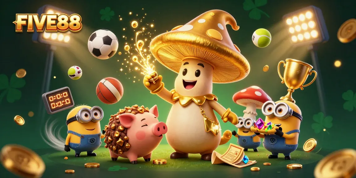Engage in thrilling gambling action at FIVE88 with an enchanting 3D illustration packed with golden treasures.