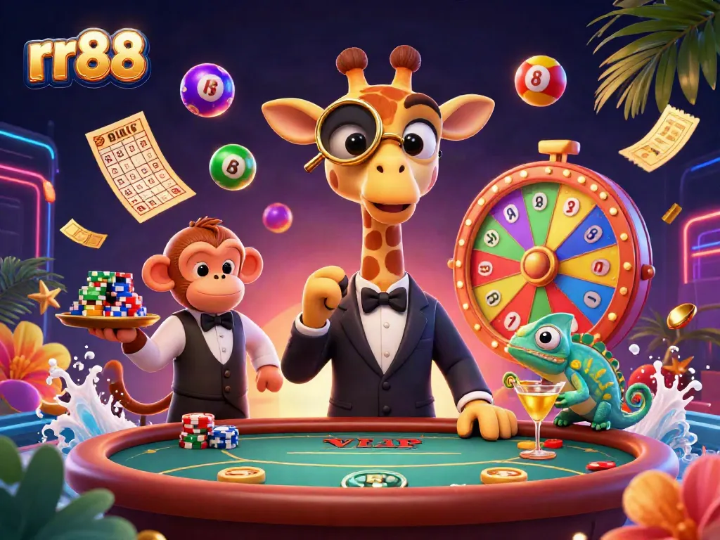 Experience exciting gameplay at rr88 with a vibrant casino scene featuring lively characters and colorful game elements.