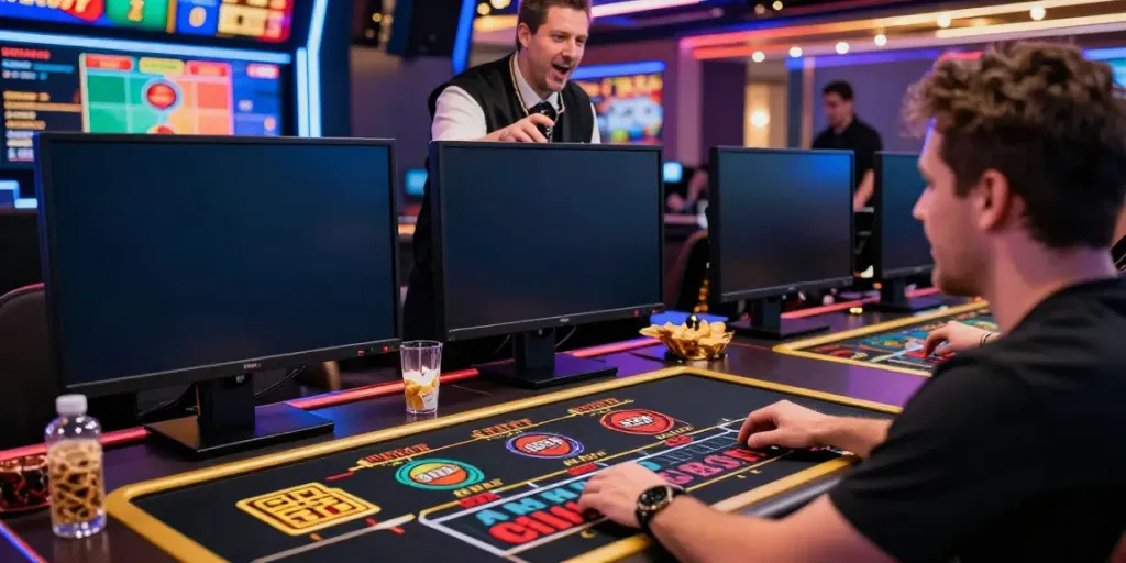 Engaging online gambling experience with 9bet player at computer.
