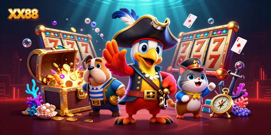 Experience gaming excitement with XX88’s dynamic casino scene featuring vibrant characters and thrilling slot action.