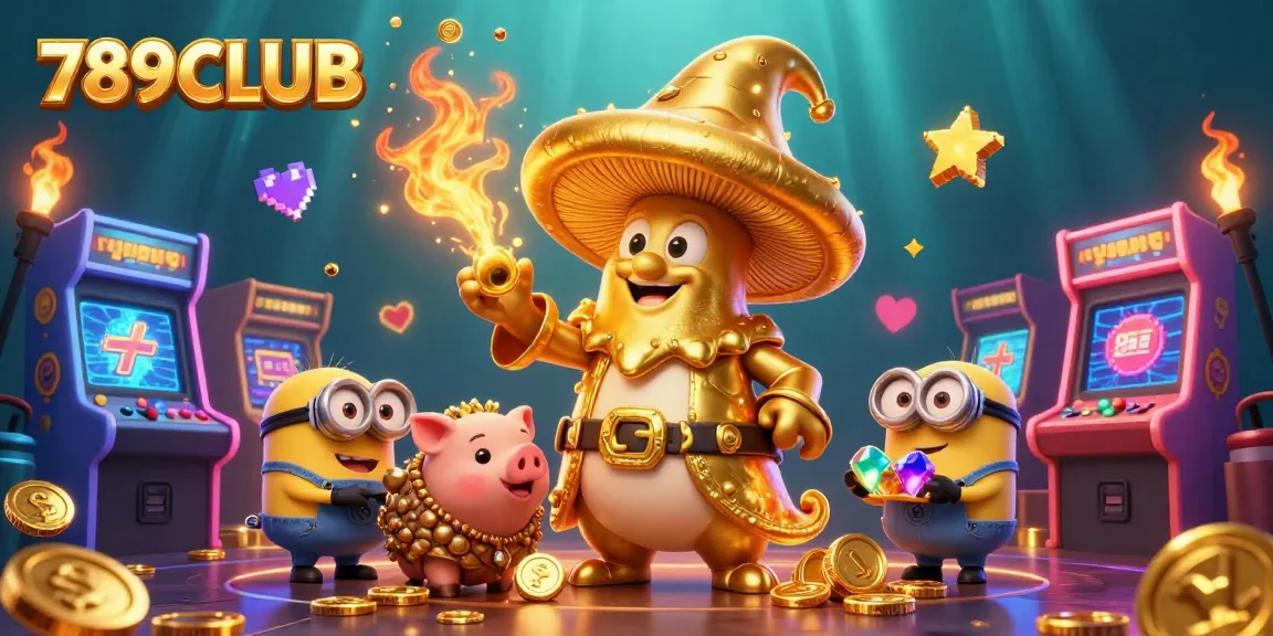 Immerse in the magical treasure hunt of 789CLUB with golden wizard, truffle pig, and gaming elements.