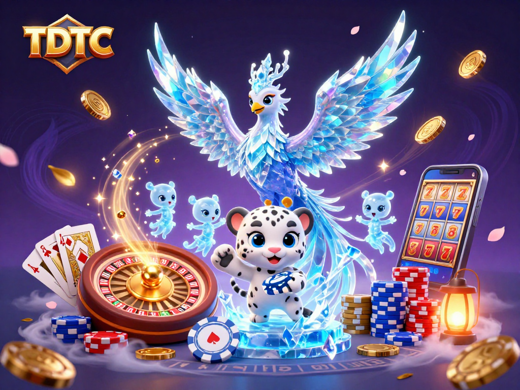 Engage with TDTC through captivating 3D casino-themed digital illustration packed with vibrant characters and gaming elements.