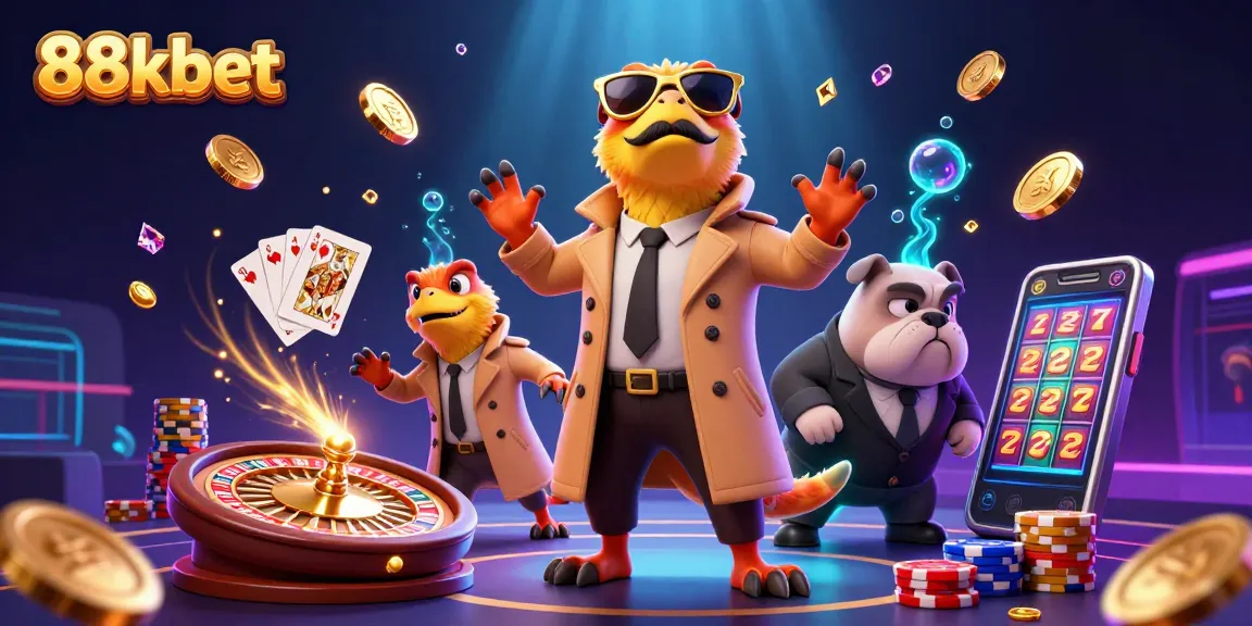 88kbet's exciting casino scene features three raptors in a trench coat attempting to enter a VIP lounge.