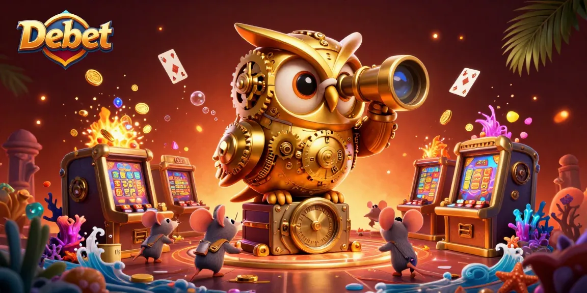 Engage with Debet's features in this vibrant casino scene filled with gaming action and excitement.