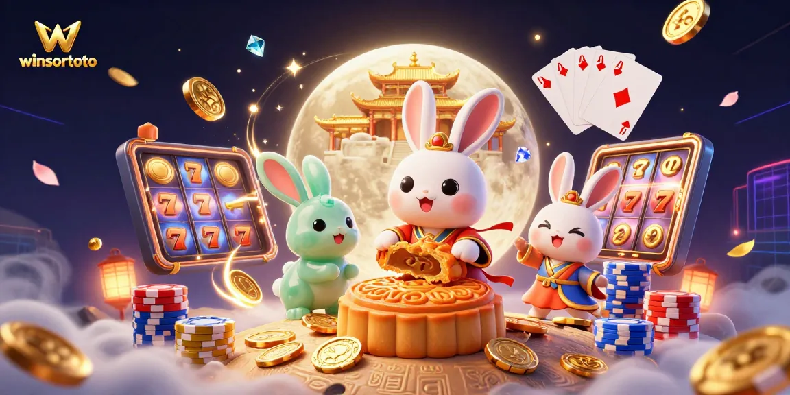 Mencoba keberuntungan winsortoto dengan slot bertema kartun, dikelilingi koin emas dan chip poker.