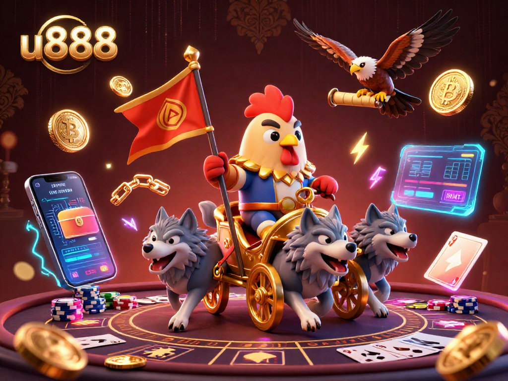 Experience thrilling gaming action with u888 featuring a rooster warlord and crypto elements.