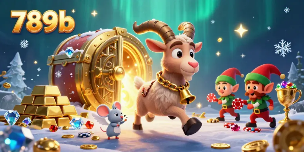 Experience thrilling casino games with 789b in this vibrant holiday-themed scene.