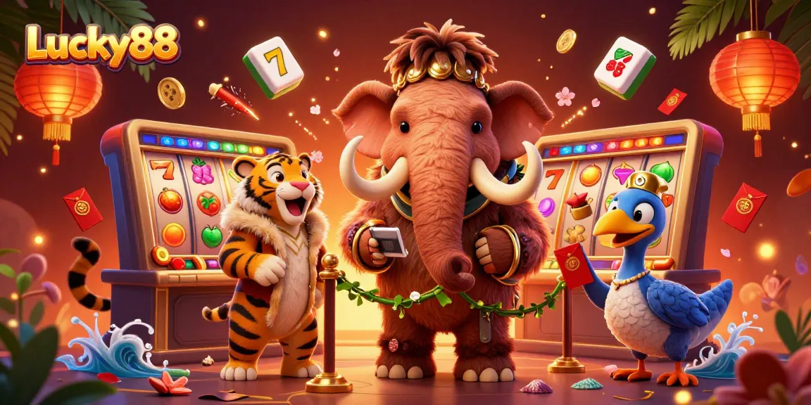 Engaging illustration of Lucky88 showcasing a vibrant casino scene with animated characters and game elements.