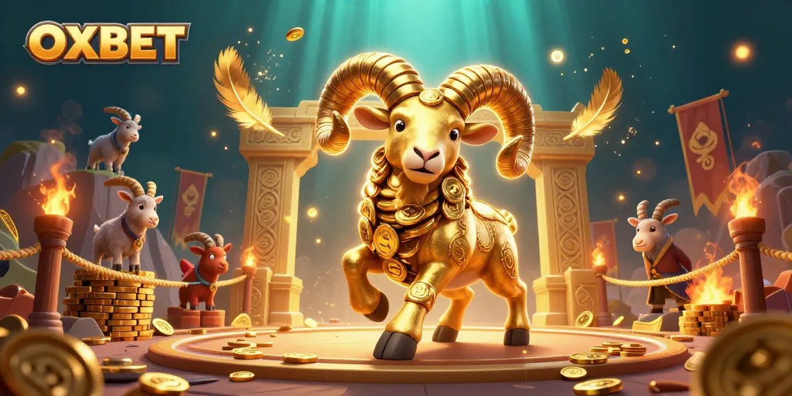 Engage with OXBET's thrilling atmosphere featuring a charging golden ram amidst casino elements.