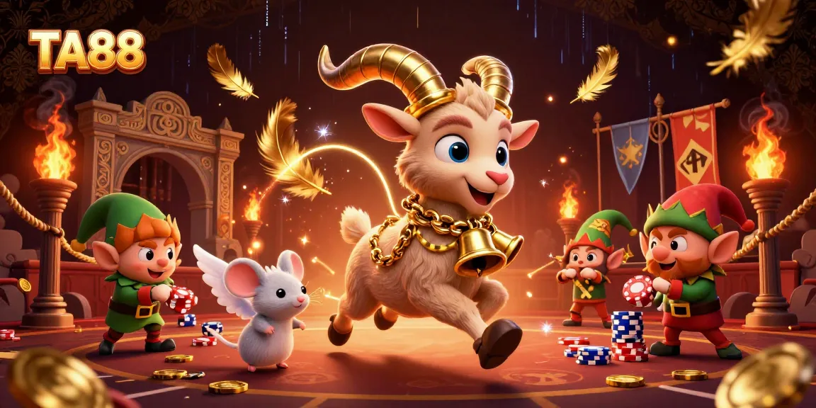 Experience the excitement at TA88's festive casino with a Krampus goat and playful characters.