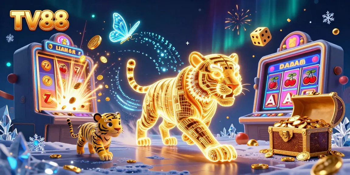 Engage in thrilling slots action with TV88's vibrant 3D casino illustration featuring dynamic gameplay elements.