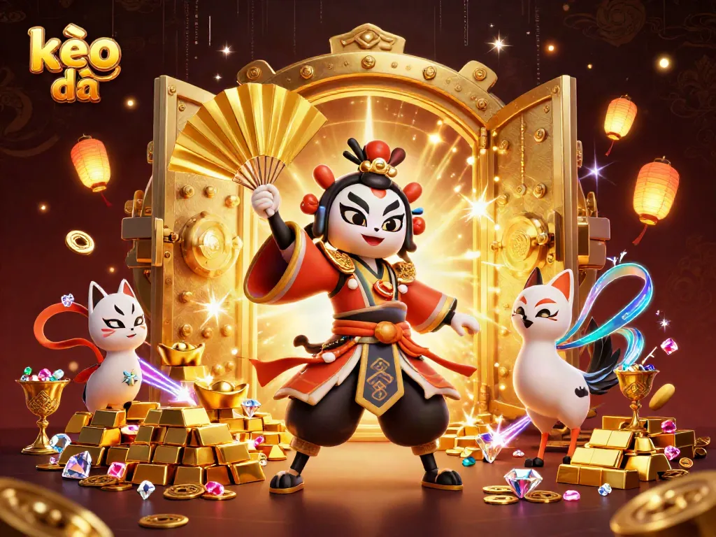 Experience thrilling kèo bóng đá action with vibrant golden treasures and bustling characters in this immersive 3D scene.