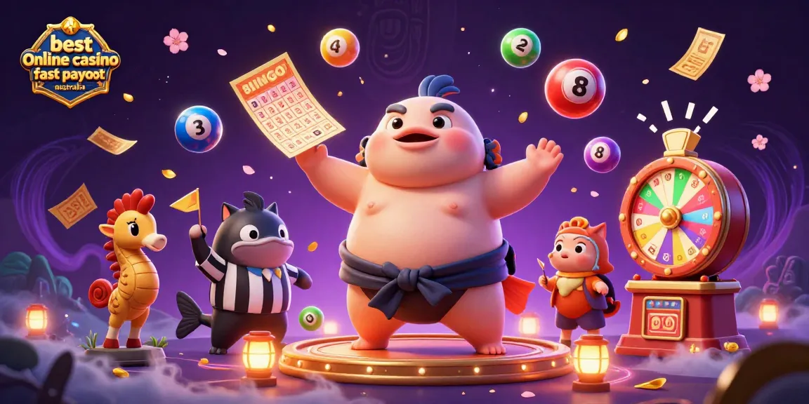 Experience the best online casino fast payout Australia with vibrant lottery balls and energetic characters.