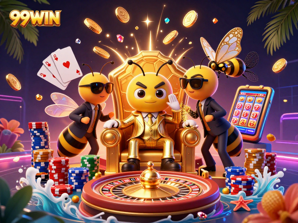 Experience thrilling gaming action with 99WIN as you explore vibrant casino elements and dynamic characters.