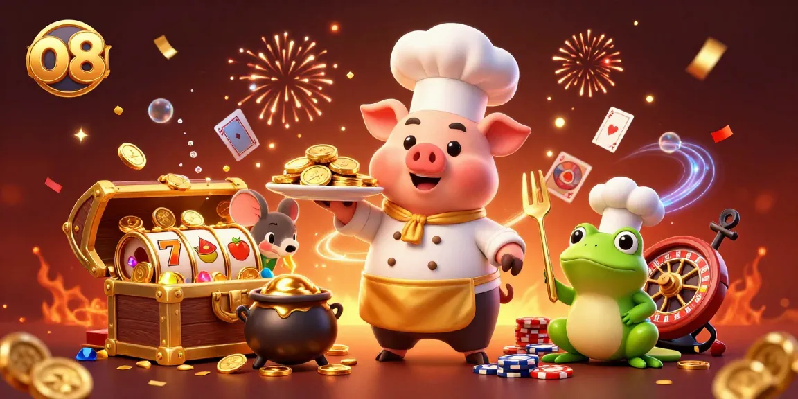Experience the excitement of o8 gaming with a vibrant 3D casino illustration featuring characters in action.