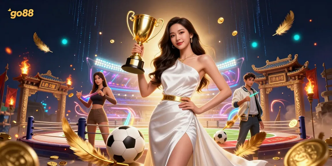 Experience the thrill of betting with go88, where a victorious player celebrates in dazzling casino glory.