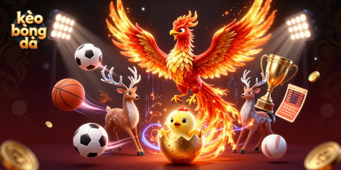 Engage with kèo bóng đá through a vibrant 3D illustration showcasing a phoenix and sports elements.