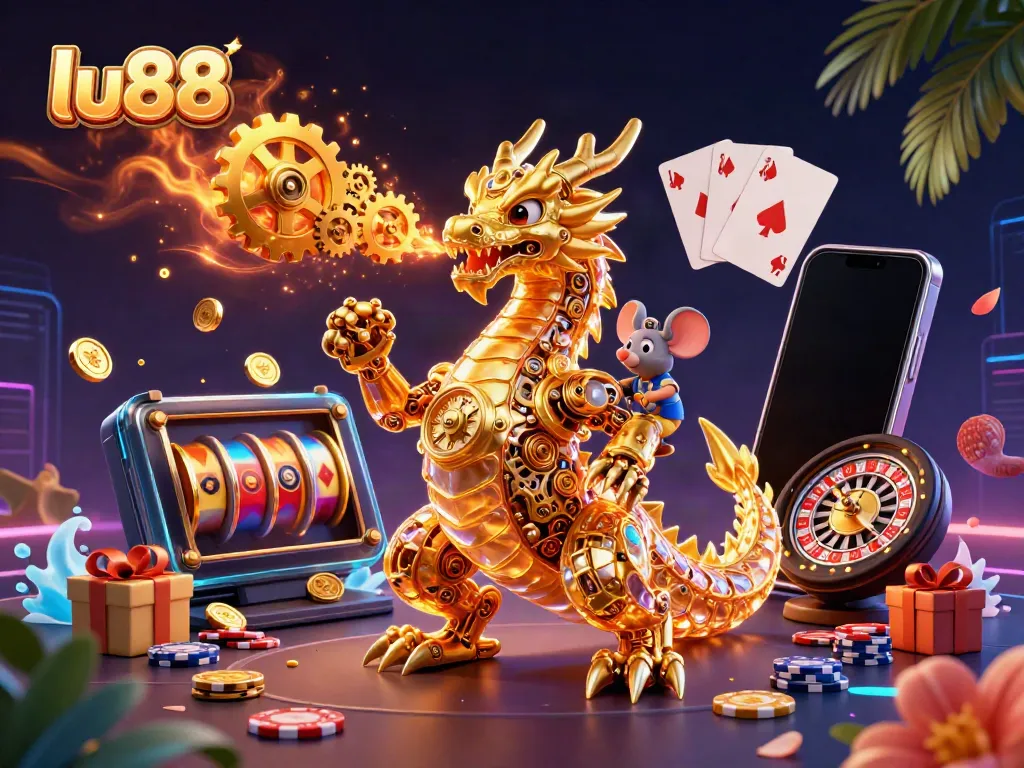 Experience lu88 with a golden dragon breathing gears while playing dynamic casino games.