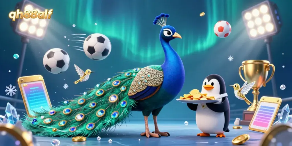 Engage with thrilling sports betting action at qh88alf, featuring three charming characters and vibrant game elements.