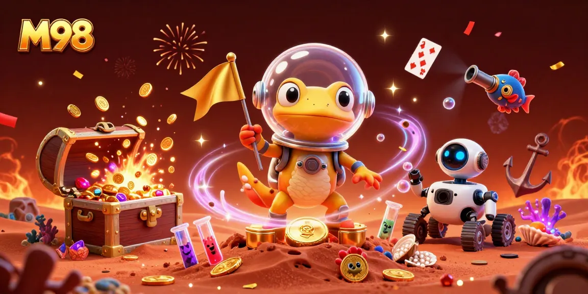 M98 players uncover a hidden casino treasure on Mars with colorful games and celebration.
