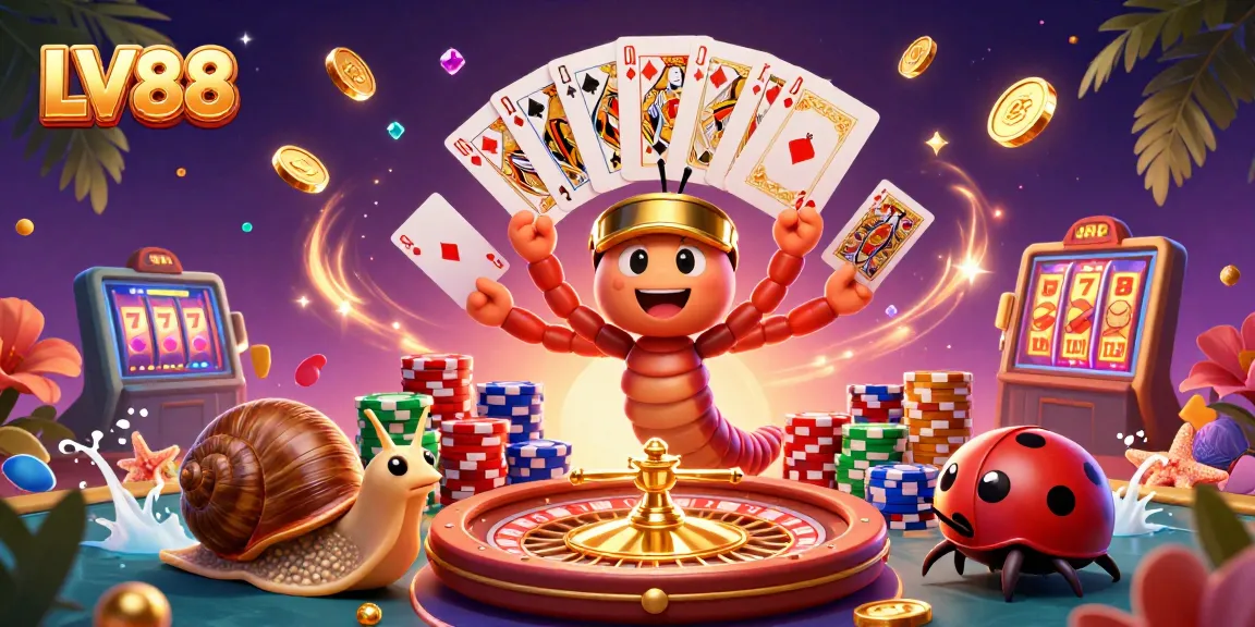 Experience thrilling action at LV88's casino with colorful characters and festive game elements.