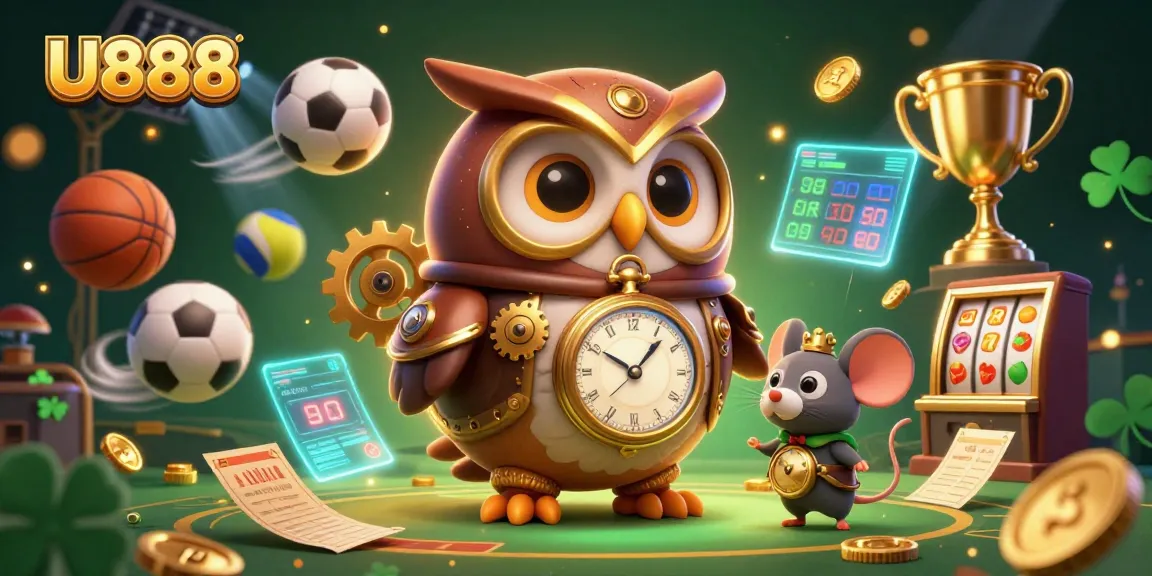 Engage in premium online gaming adventures with U888, showcasing animated gaming characters and vibrant casino elements.