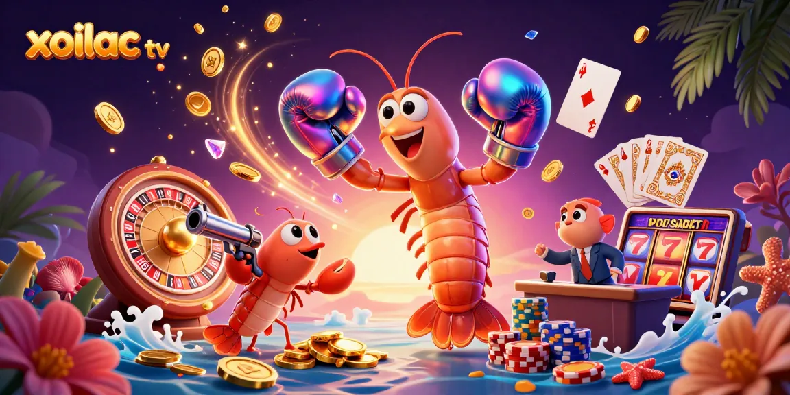 Xoilac TV offers a vibrant 3D illustration showcasing exciting gambling elements with sports and casino themes.