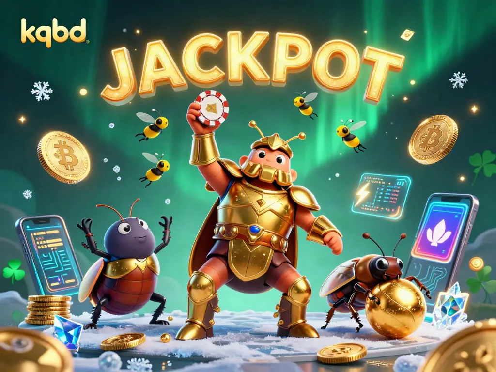 Experience the thrill of kqbd as the golden beetle triumphantly lifts a poker chip amidst glowing coins and jackpot fireworks.