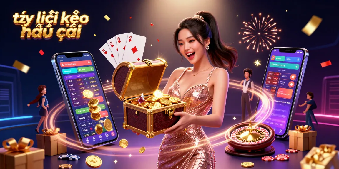 Engage with tỷ lệ kèo nhà cái in a vibrant 3D illustration showcasing golden treasures, sports betting elements, and energetic characters.