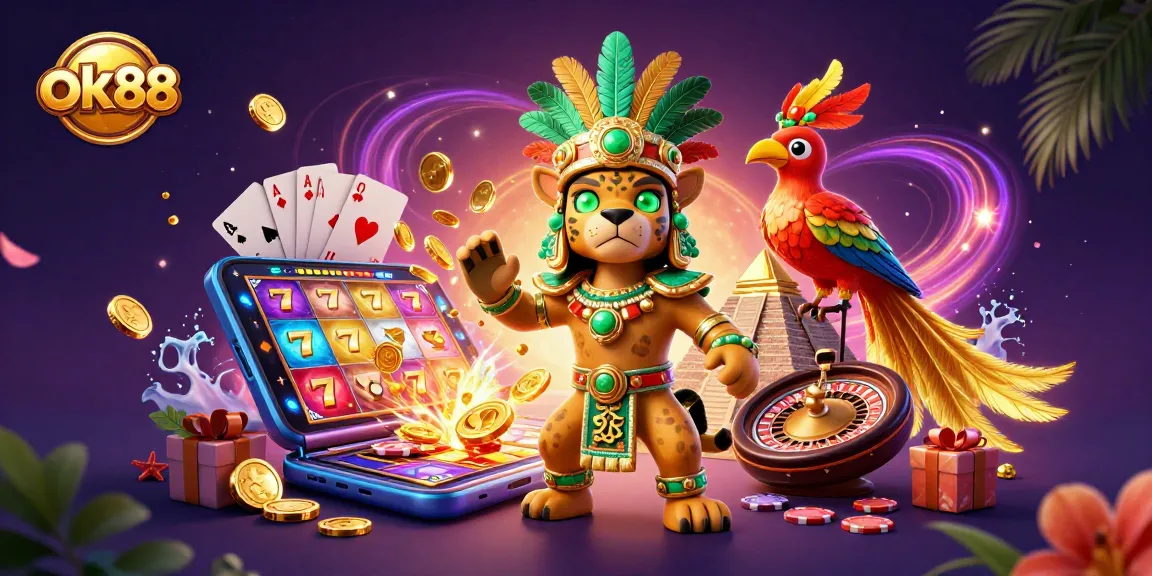 Experience high-stakes excitement with ok88 as Mayan characters celebrate wins in casino gameplay.