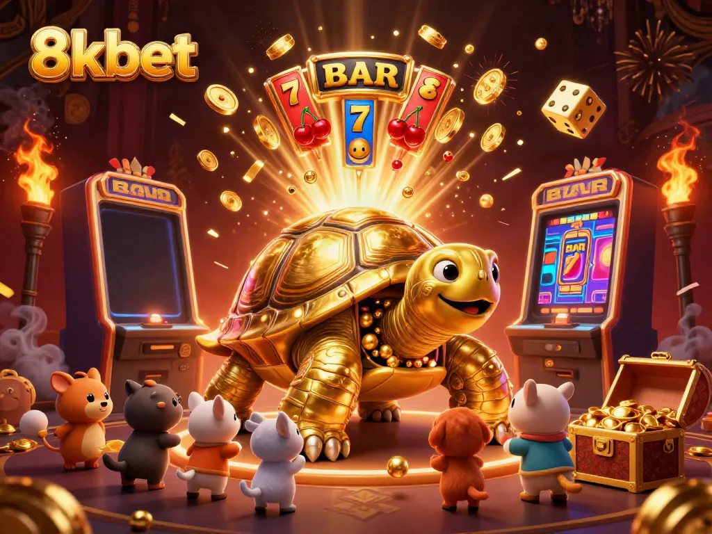 Experience thrilling gameplay with 8xbet's vibrant 3D fantasy casino scene filled with vibrant characters and actions.