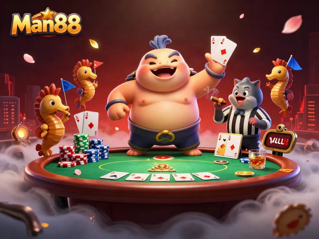 Man88 showcases exciting underwater poker action with dynamic characters and elements.