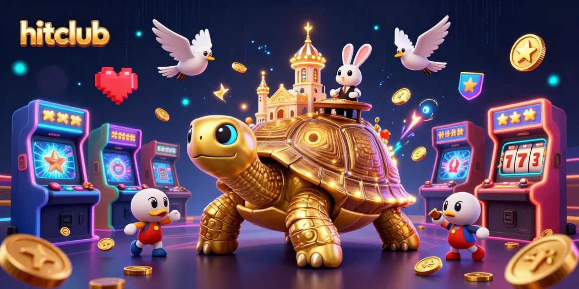 Engage with hitclub's vibrant casino scene featuring a golden tortoise and gaming action.