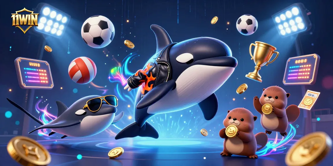 11WIN engages players with vibrant sports-themed elements and animated sea creatures.