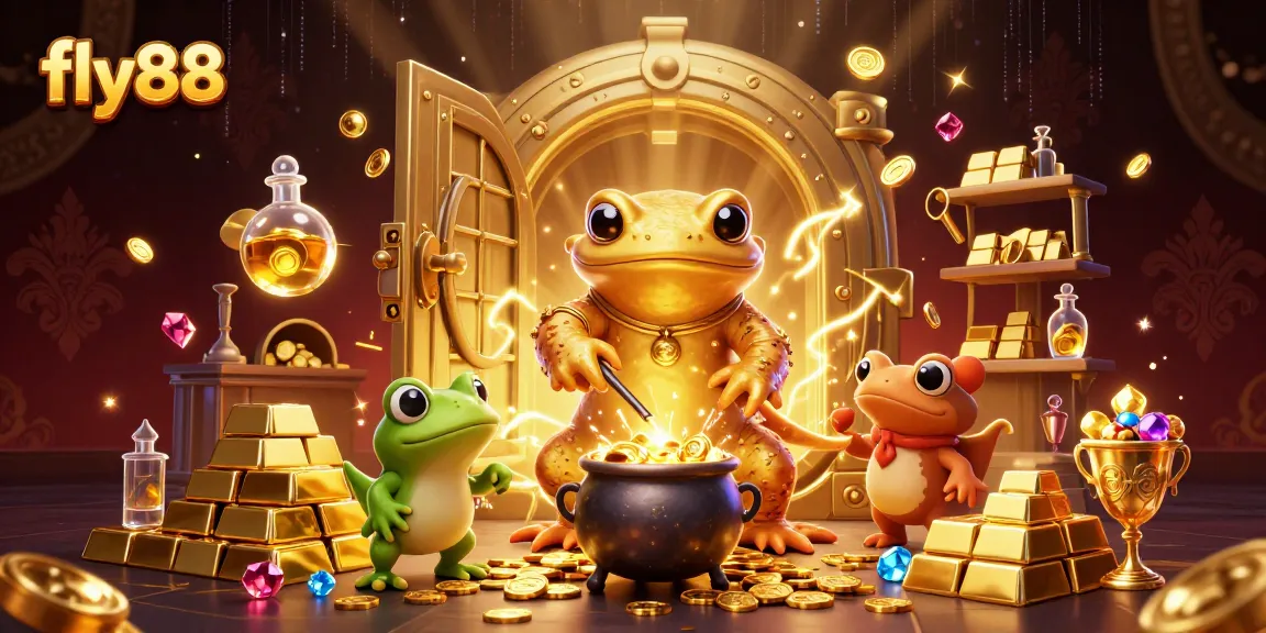Engage with fly88, where a golden salamander alchemist conjures riches amidst a vibrant casino environment.