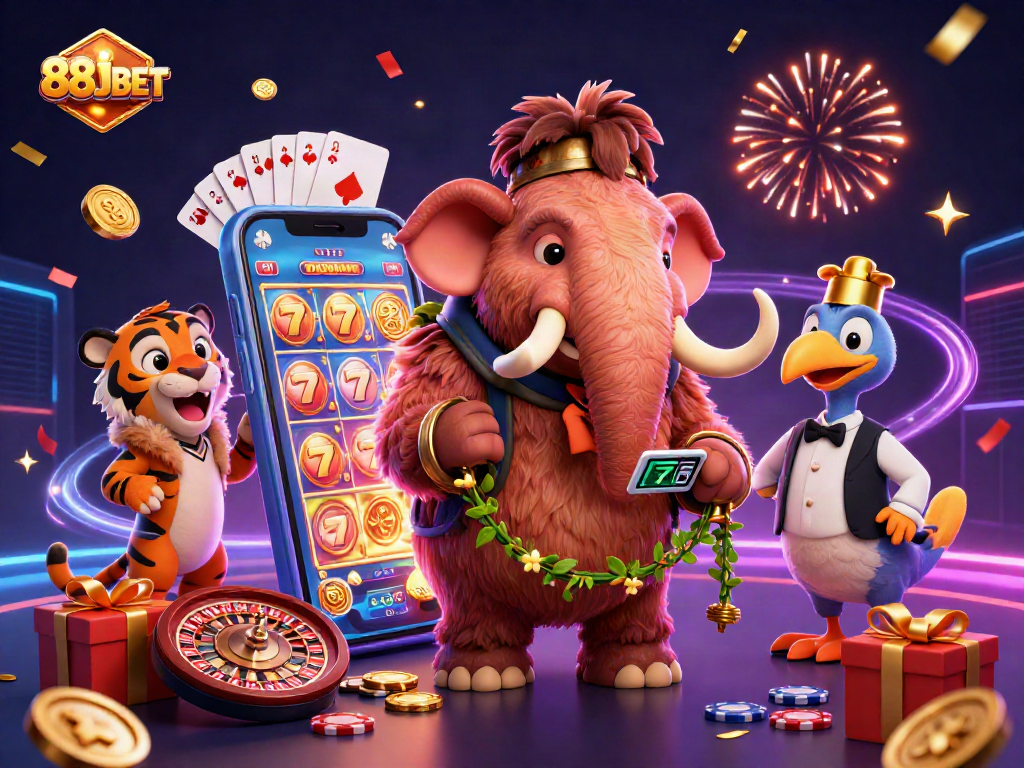 Play exciting slot games at 88JBET featuring vibrant characters and dynamic casino elements.