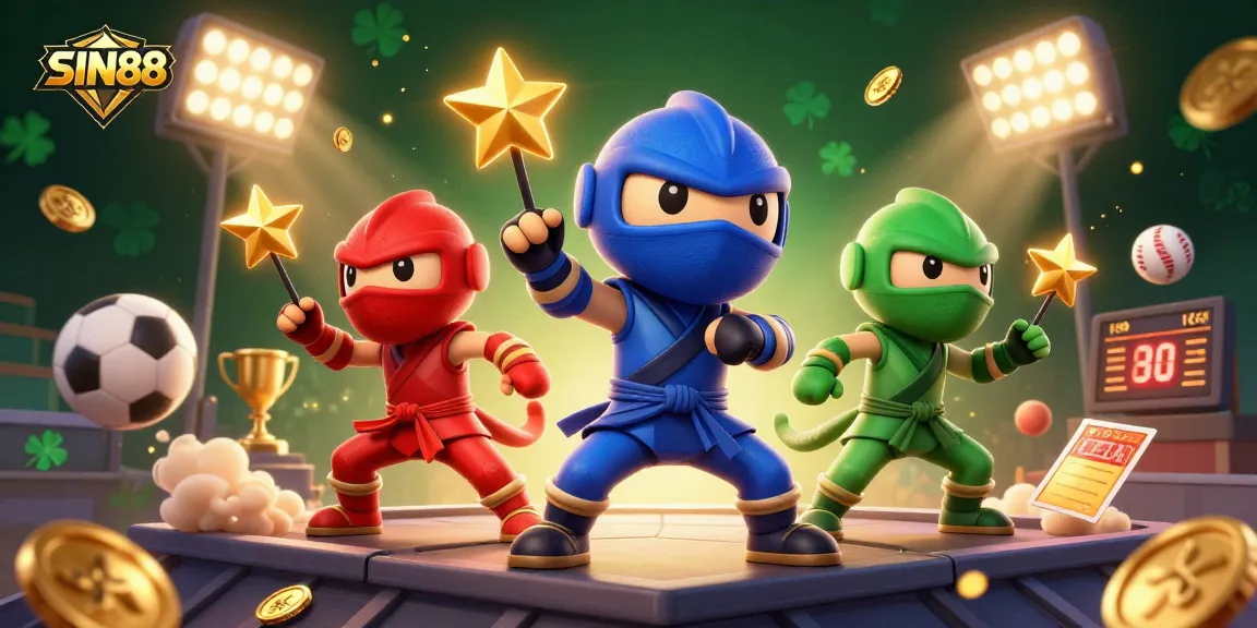 SIN88 captures thrilling sports betting excitement with ninja chameleons and dynamic elements.