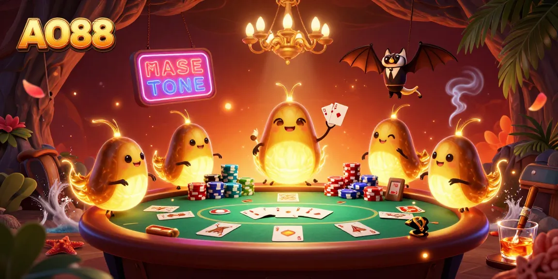A remarkable scene at AO88 where glowworms illuminate a lively cave casino, featuring colorful poker chips and vibrant game elements.