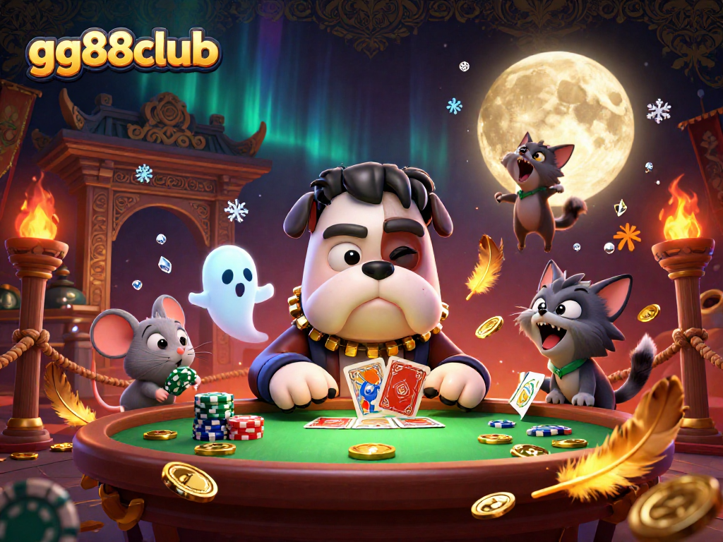 Experience thrilling card plays with gg88club's vibrant game elements in 3D casino illustration.