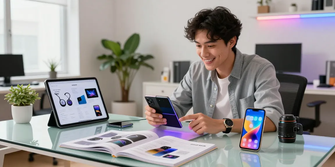 Engaging professional analyzing foldable phones 2026 in a modern workspace, showcasing tech innovation.