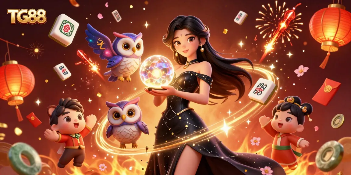 Engage with high-stakes games at TG88, featuring a mystical woman in an enchanting casino ambiance.