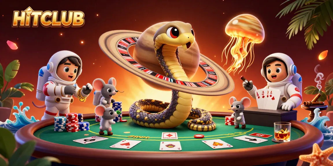 Experience HITCLUB's thrilling universe as astronaut mice bet around a cosmic roulette wheel