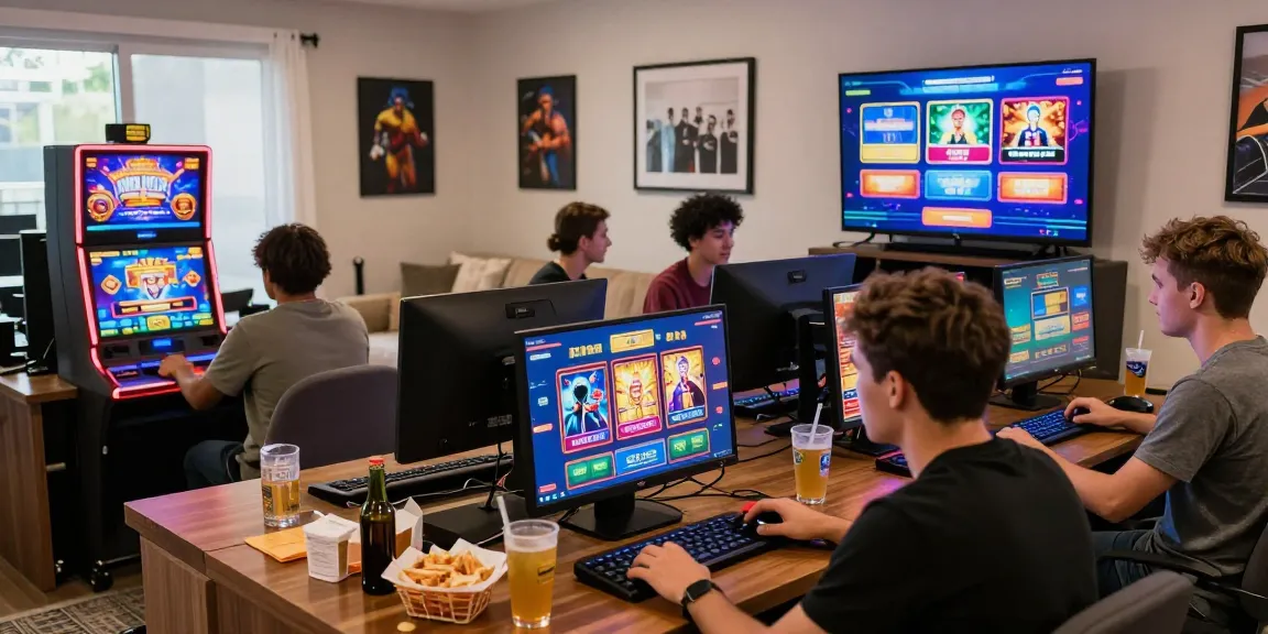 Exciting scene of players enjoying free spins on registration UK offers with vibrant slot games and cozy atmosphere.