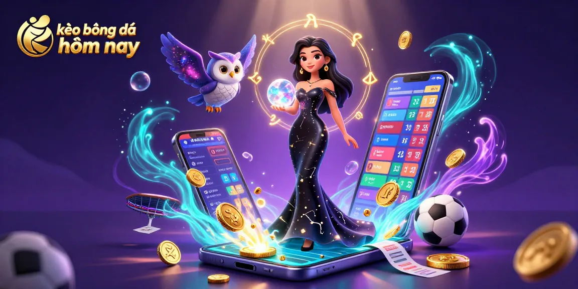 Engage with kèo bóng đá hôm nay featuring vibrant sports betting elements and a mystical atmosphere.