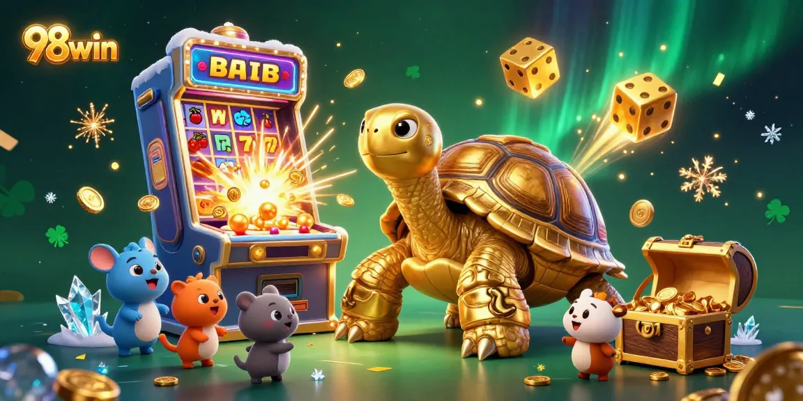 Engage with 98win's thrilling gaming adventure featuring colorful slot machines and a vibrant casino atmosphere.
