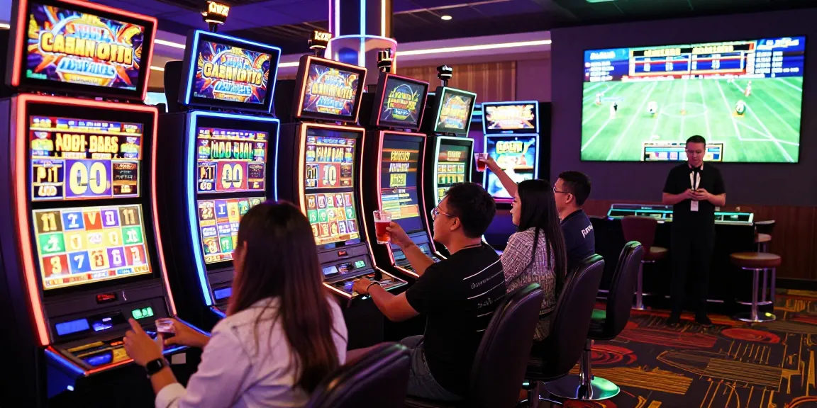Players enjoying slot gacor games in a lively casino environment.